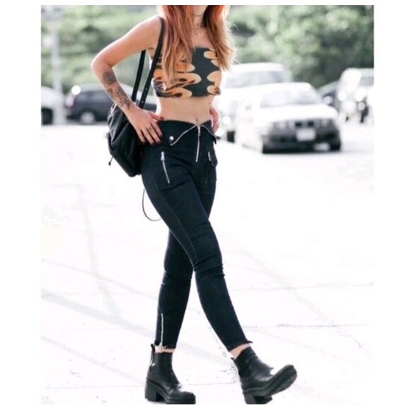 RTA Diavolina Moto Pant Sparkle Black Skinny Leg + Zips Size 26, Gothic - Picture 3 of 10